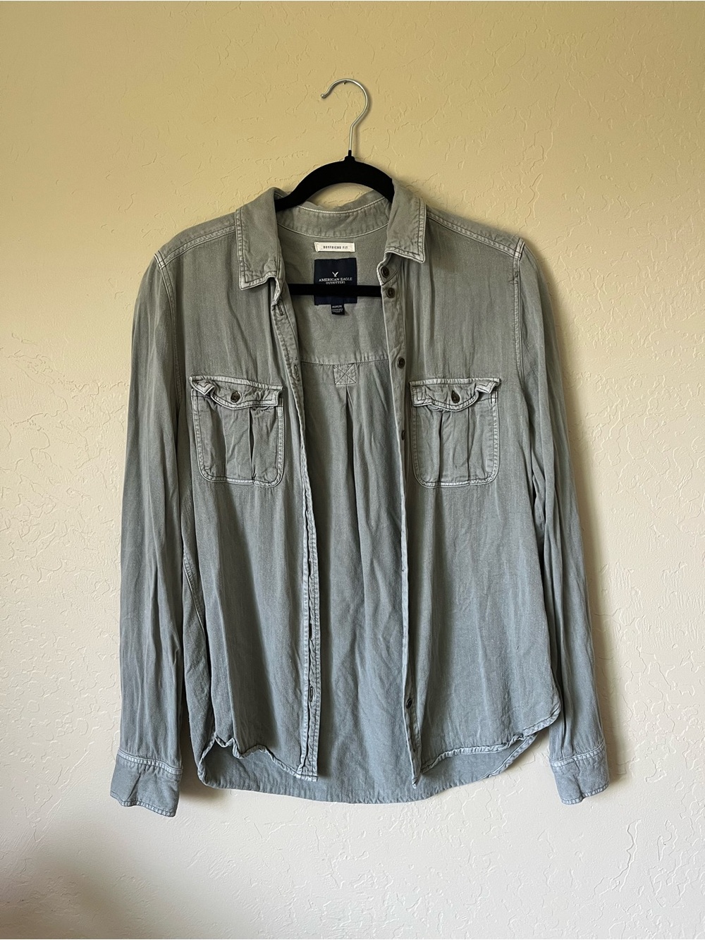 American Eagle Outfitters Light Gray Boyfriend Button-Up Shirt